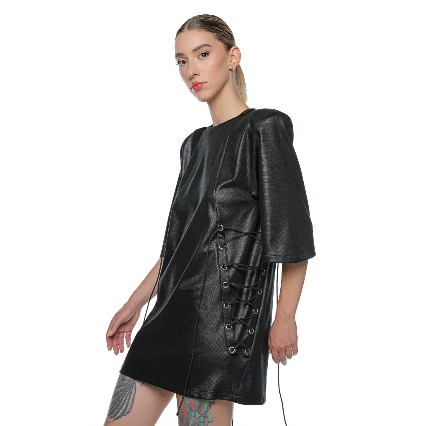 Hibrid Tshirt Dress With Padded Shoulders