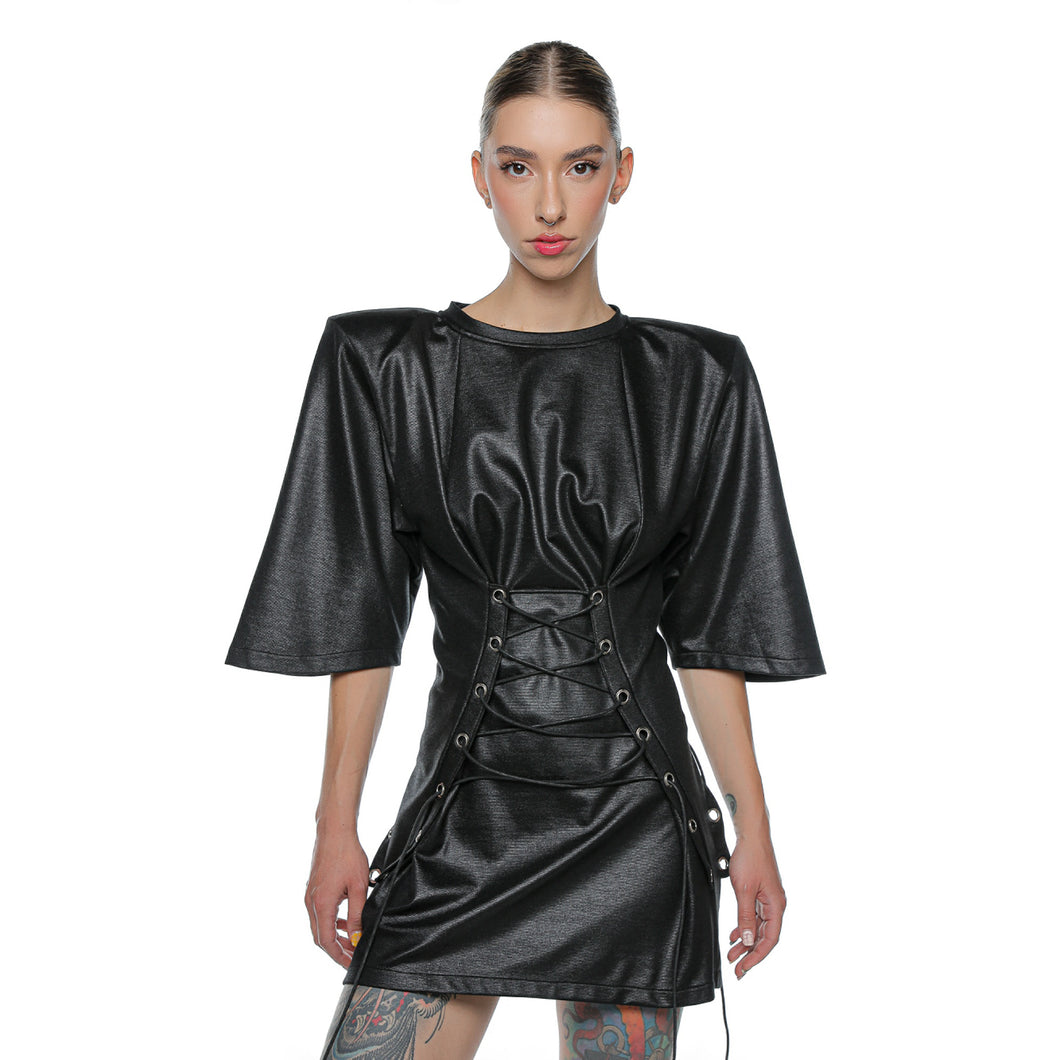 Hibrid Tshirt Dress With Padded Shoulders