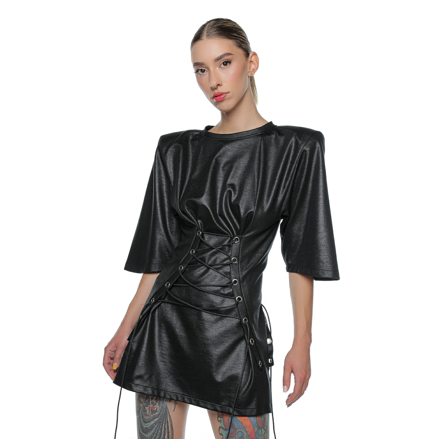 Hibrid Tshirt Dress With Padded Shoulders