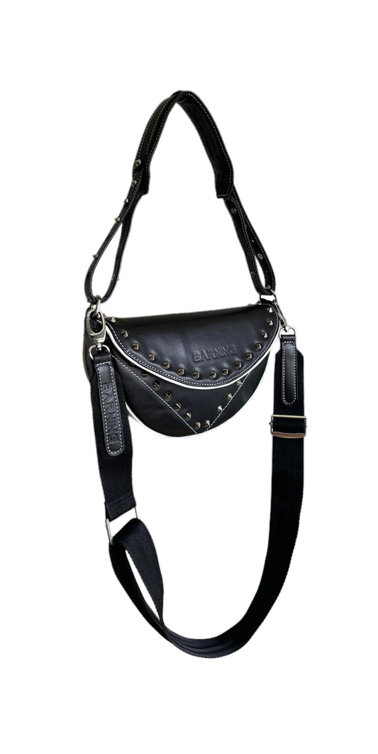 Genuine Leather Black & White Moon Bag