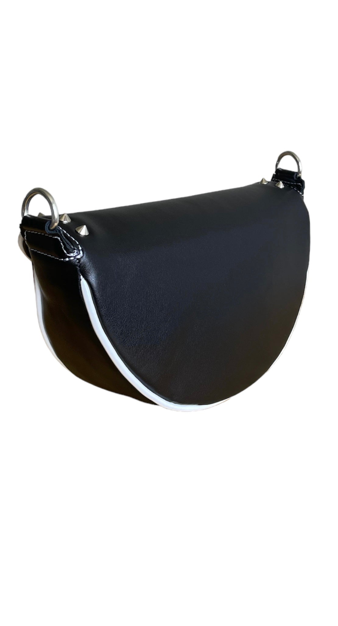 Genuine Leather Black & White Moon Bag