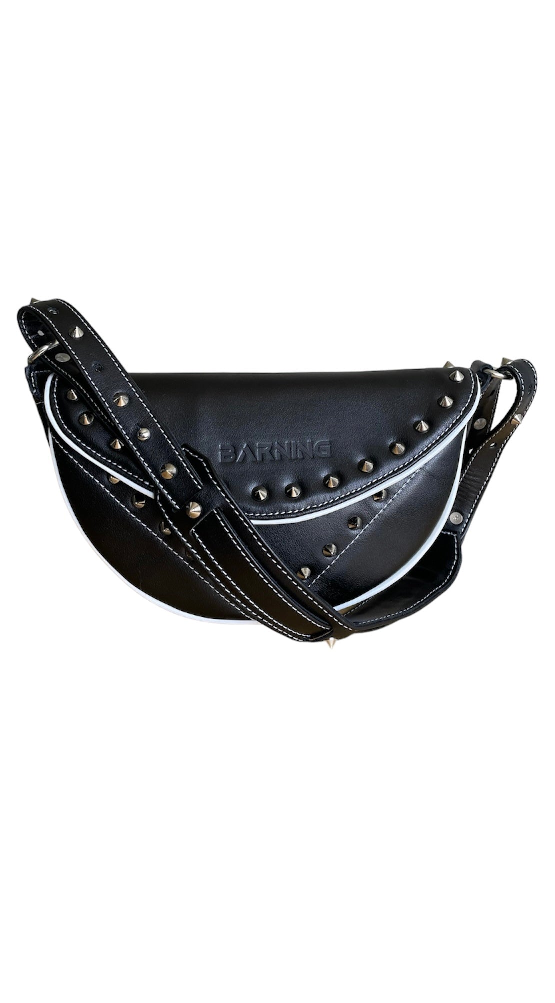 Genuine Leather Black & White Moon Bag