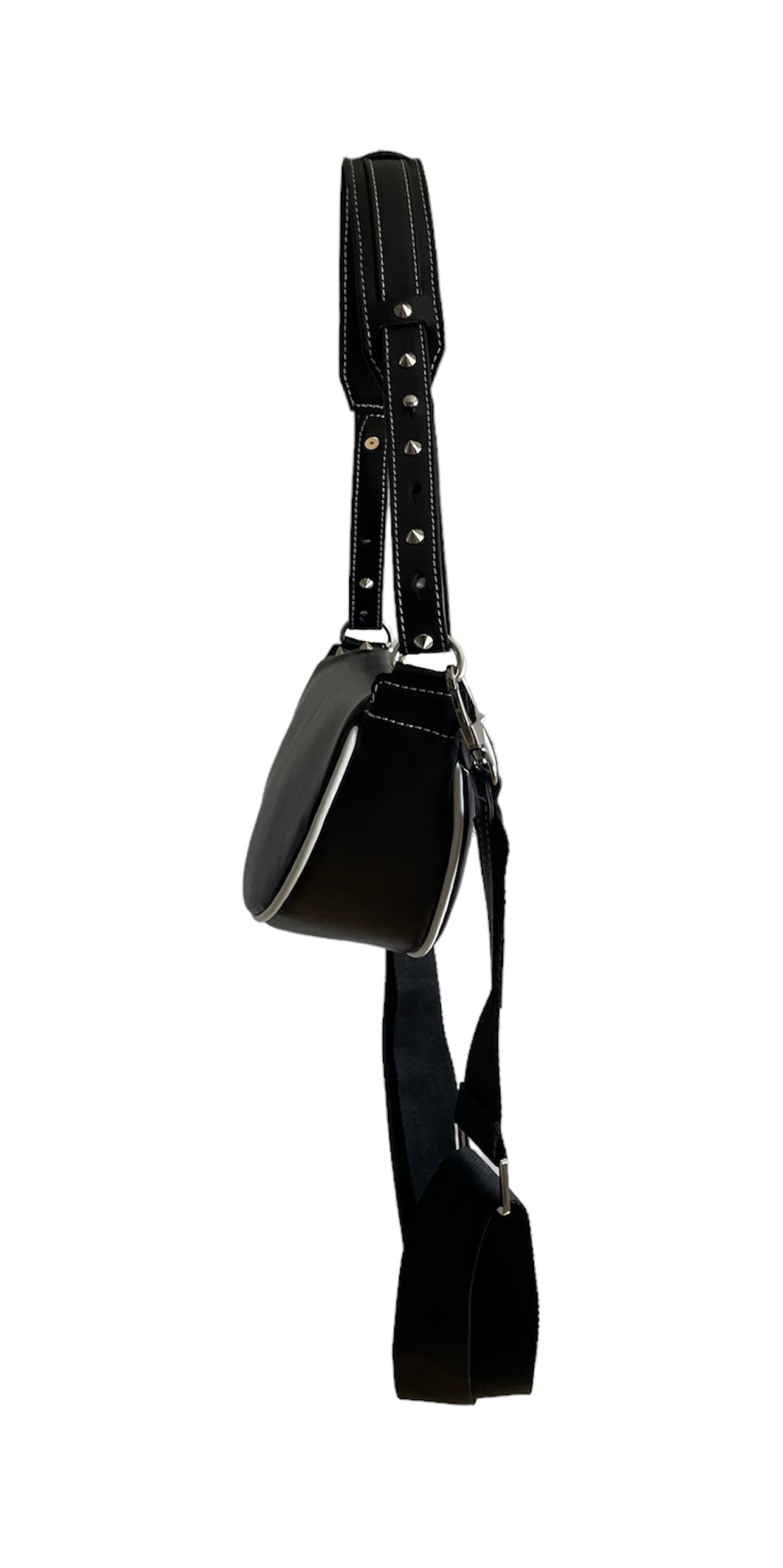 Genuine Leather Black & White Moon Bag