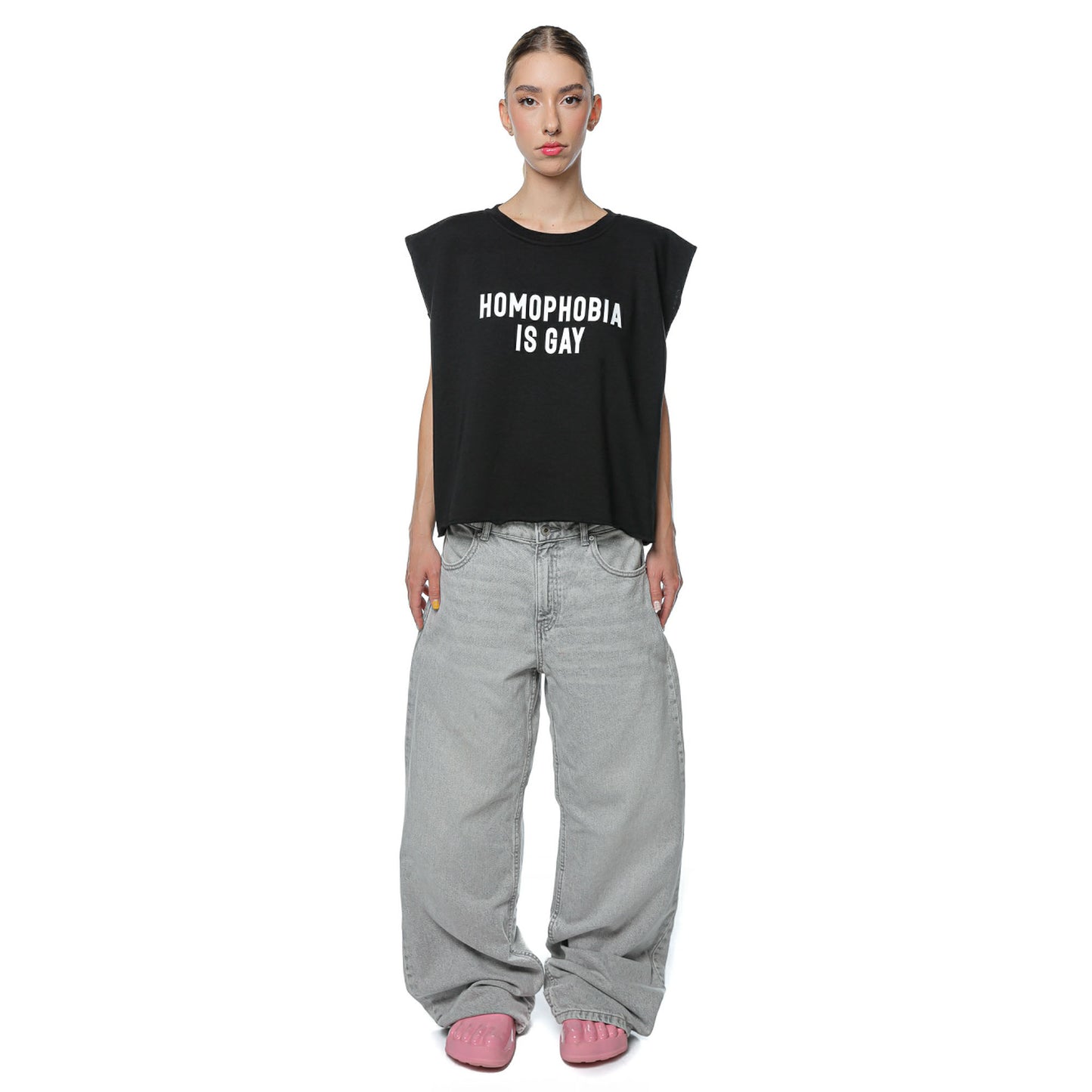 Top Unisex Negru Boxy Cu Print