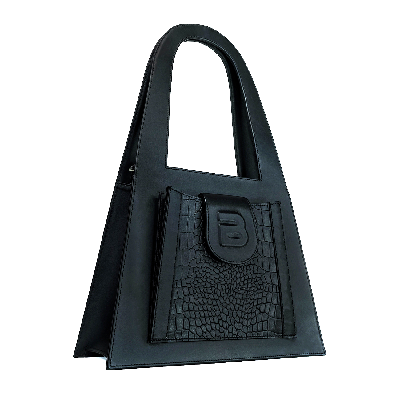 Black genuine leather LOCK hand and shoulder bag