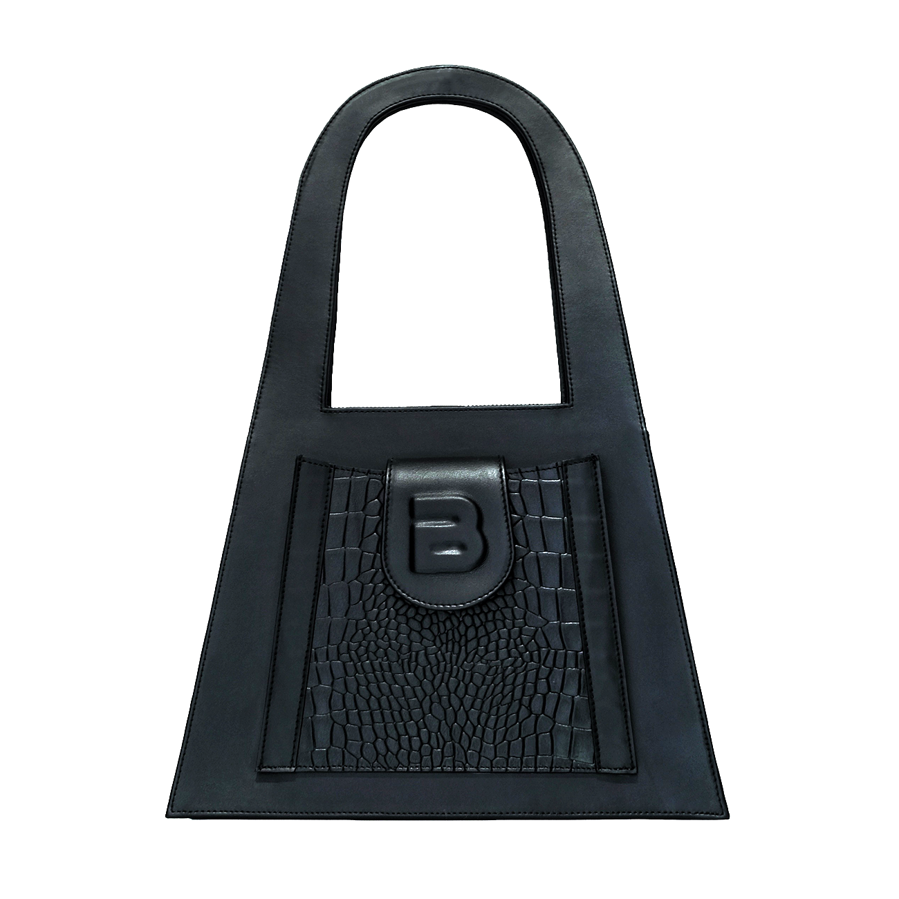 Black genuine leather LOCK hand and shoulder bag