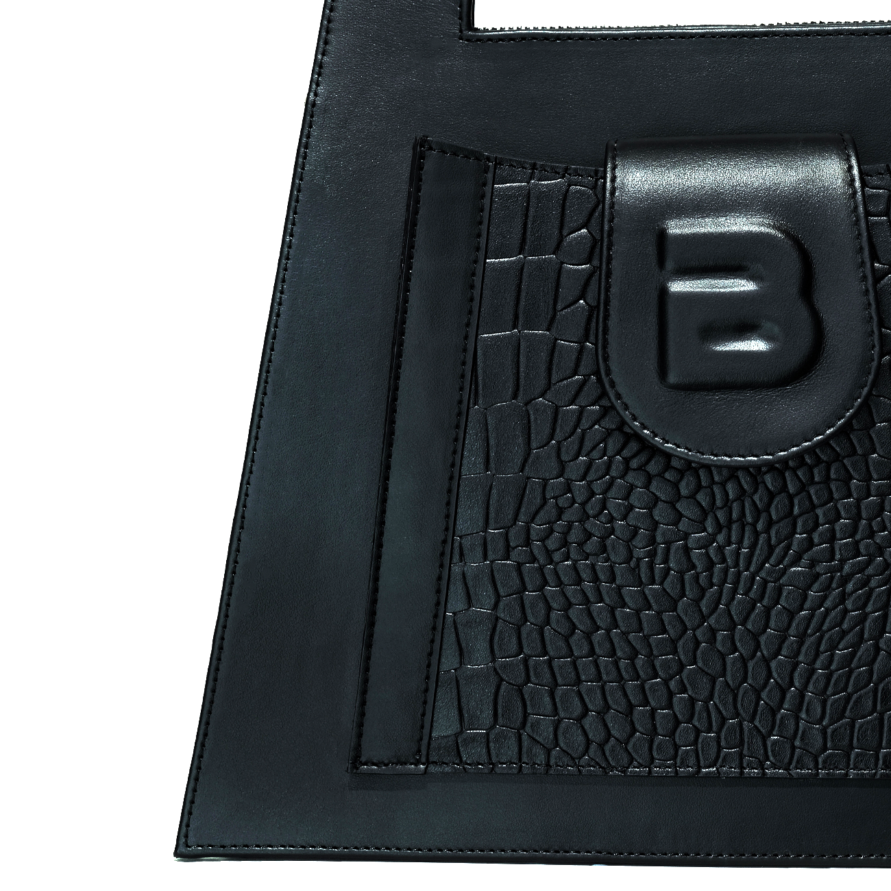 Black genuine leather LOCK hand and shoulder bag