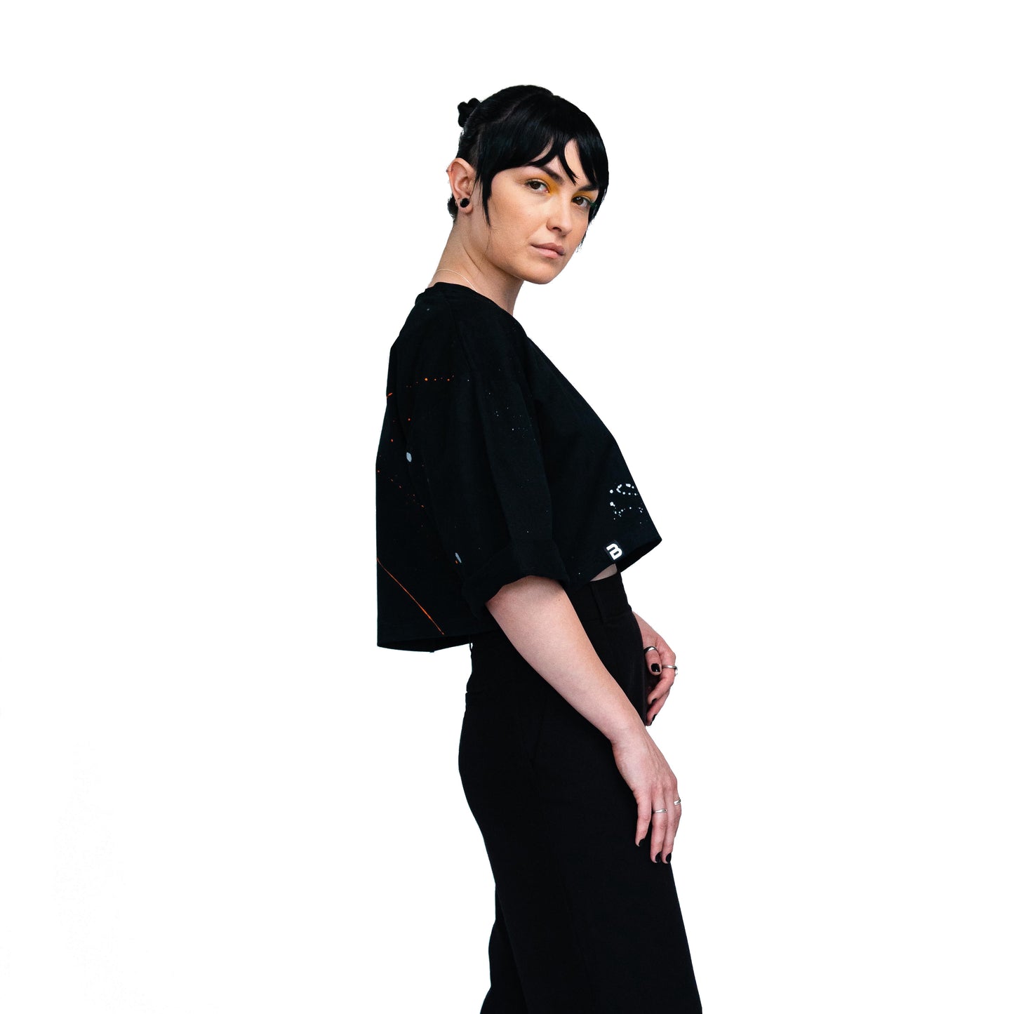 Unisex -painted- Black Cotton Crop Top