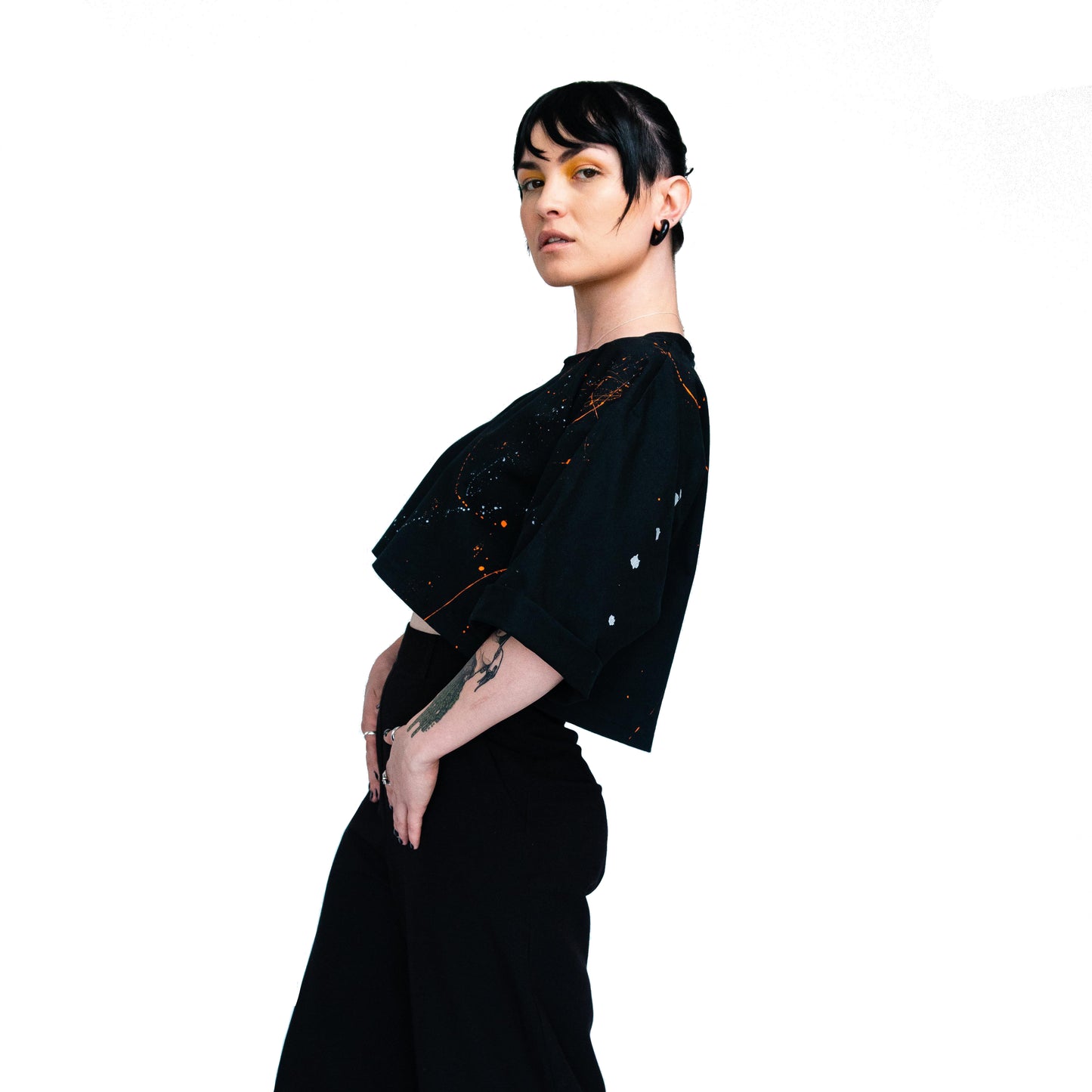 Unisex -painted- Black Cotton Crop Top
