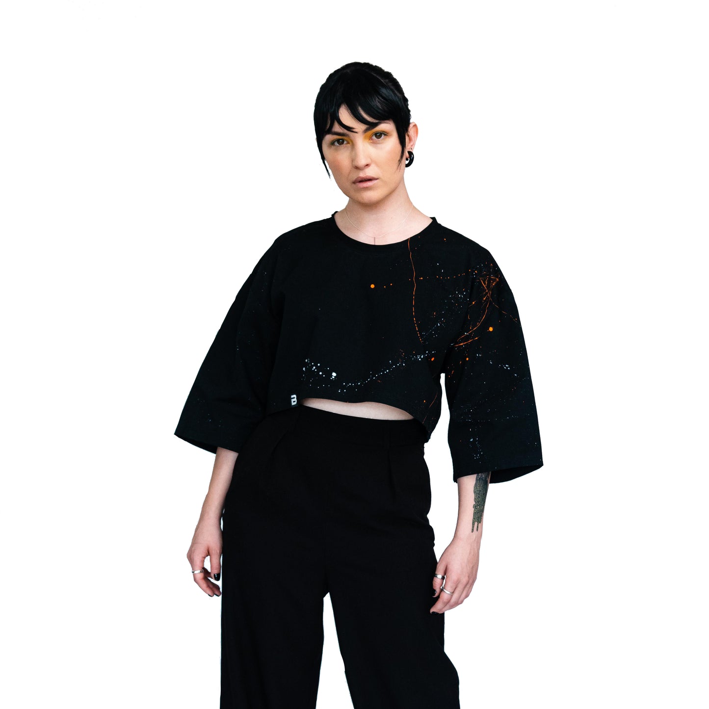 Unisex -painted- Black Cotton Crop Top