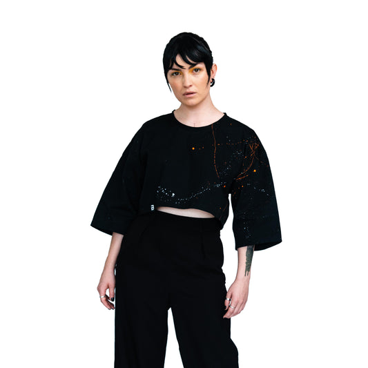 Unisex -painted- Black Cotton Crop Top