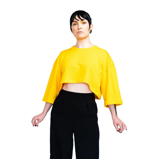 Unisex Cotton Yellow Crop Top