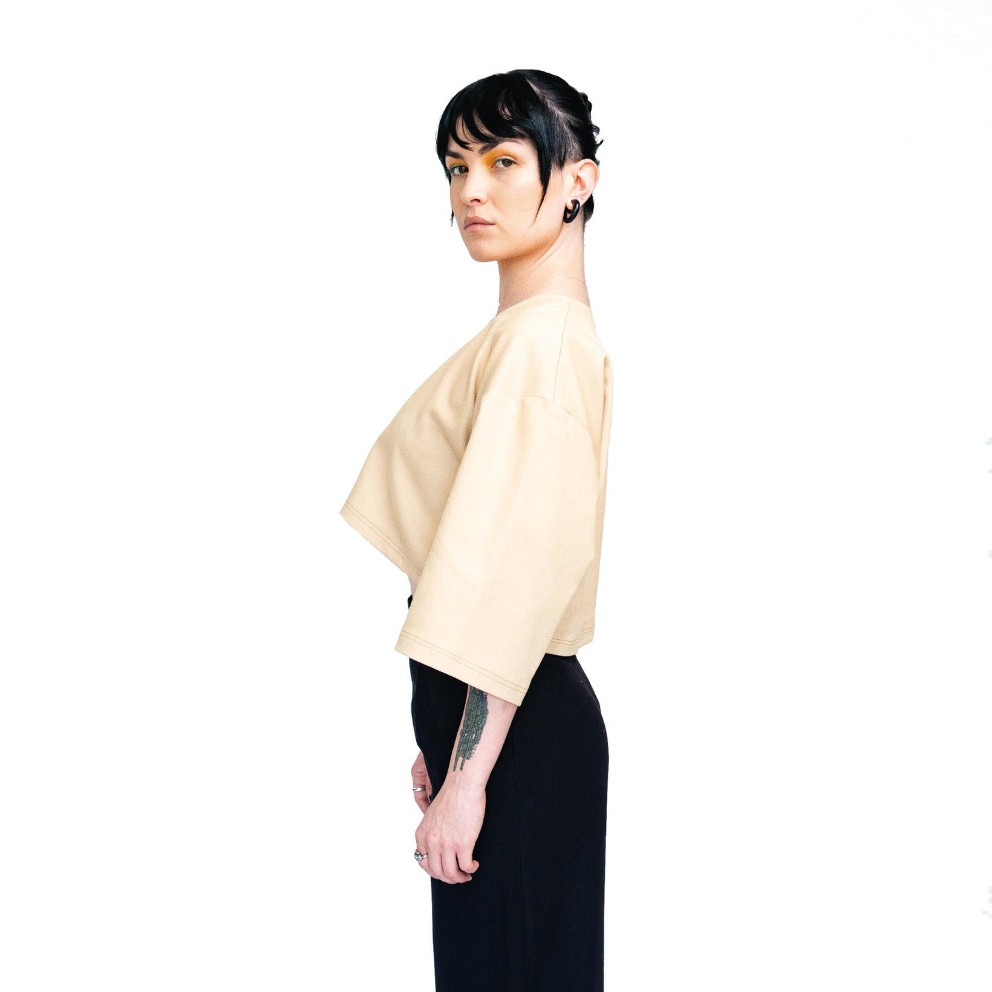 Unisex Beige Cotton Crop Top