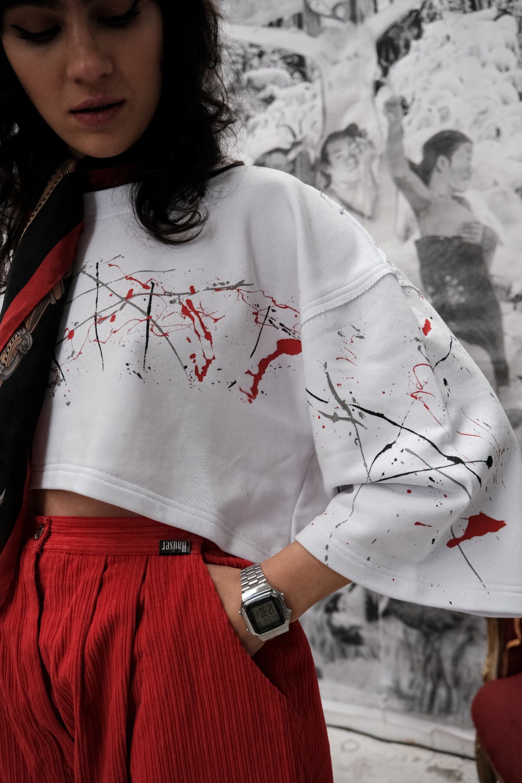 Painted white cotton crop top