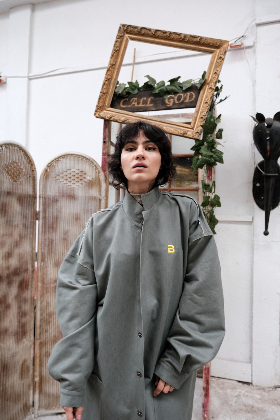 Oversized unisex gray trench coat