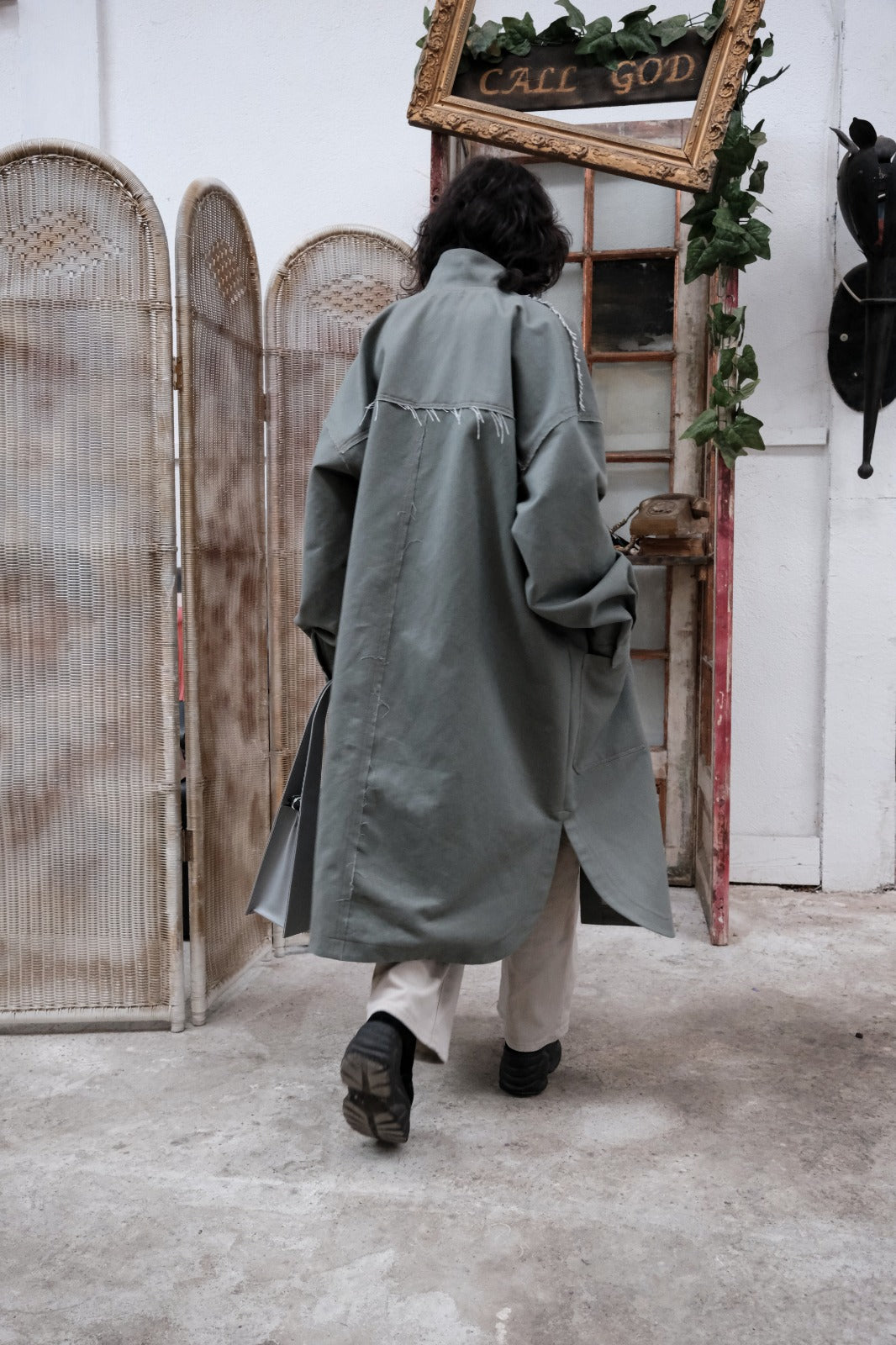 Oversized unisex gray trench coat