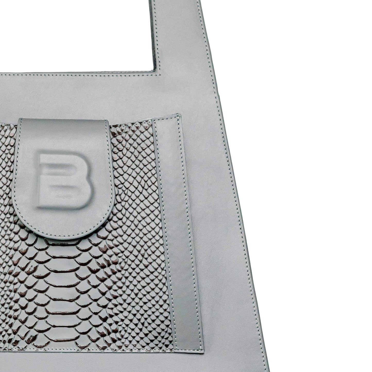Gray genuine leather LOCK hand and shoulder bag
