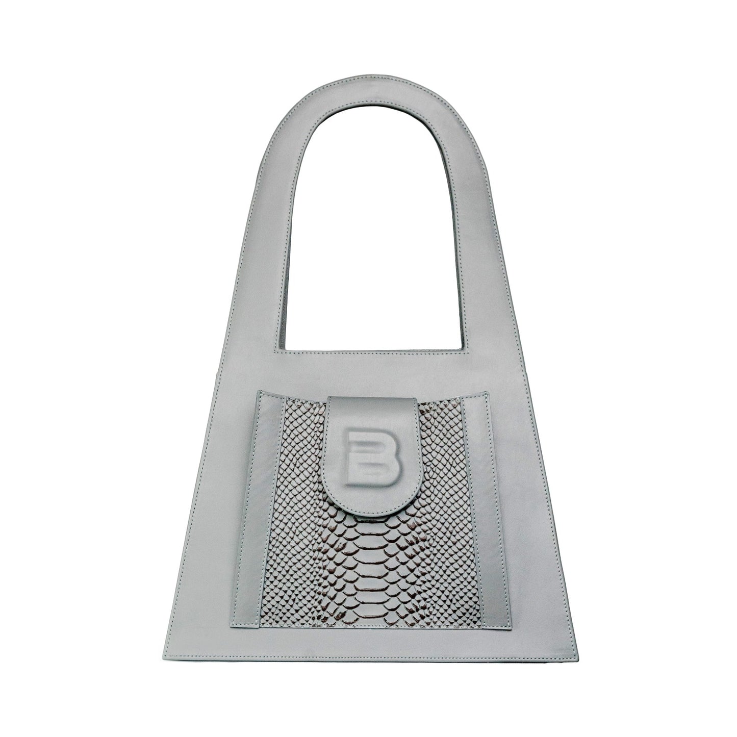 Gray genuine leather LOCK hand and shoulder bag
