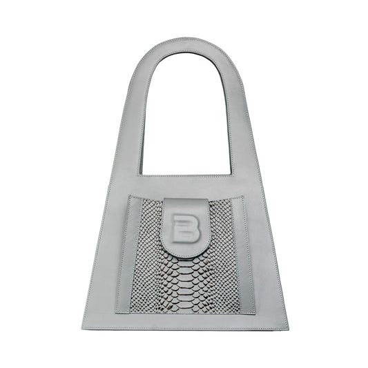 Gray genuine leather LOCK hand and shoulder bag