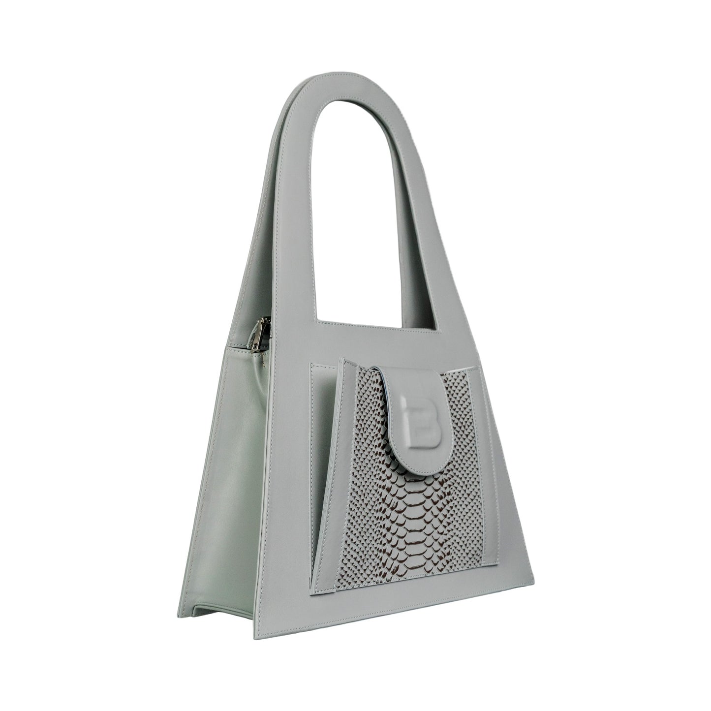 Gray genuine leather LOCK hand and shoulder bag