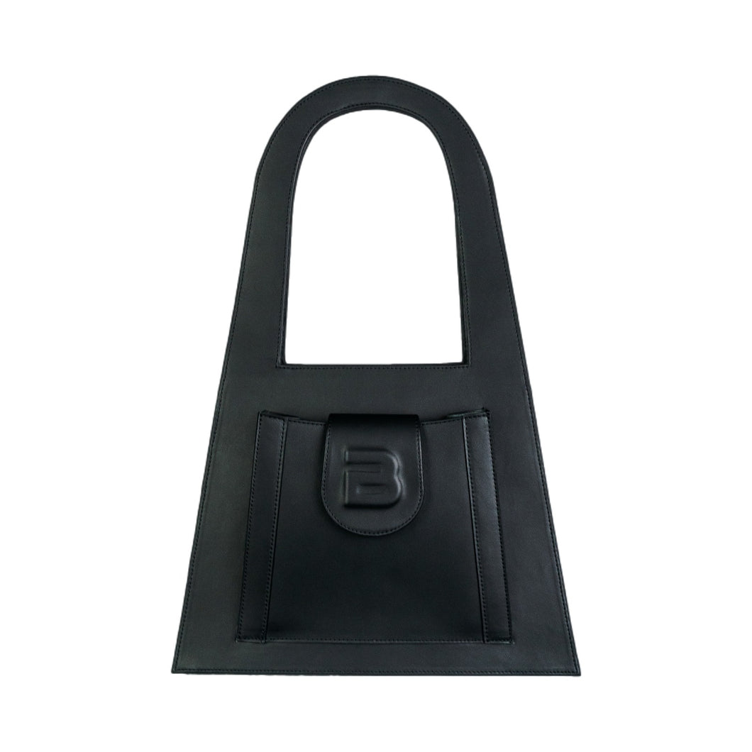 Clean black genuine leather LOCK hand and shoulder bag