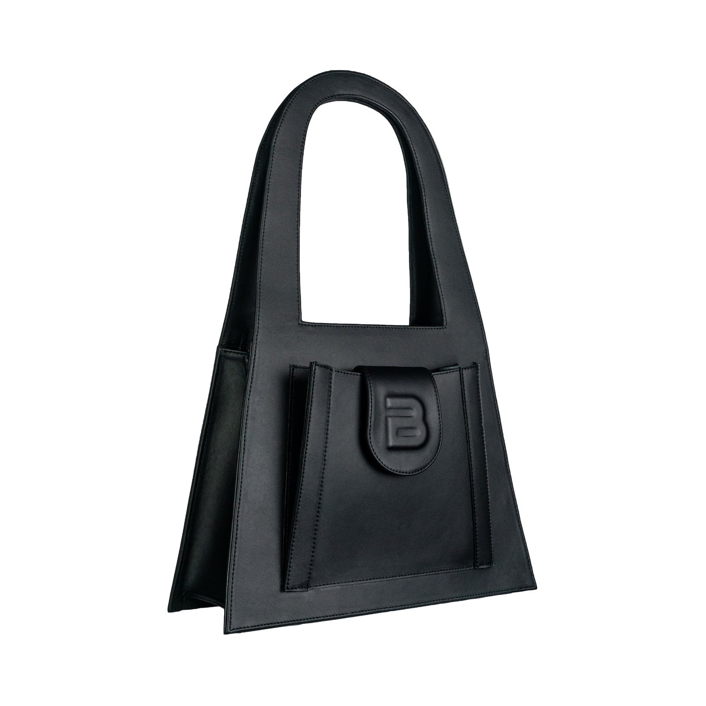 Clean black genuine leather LOCK hand and shoulder bag