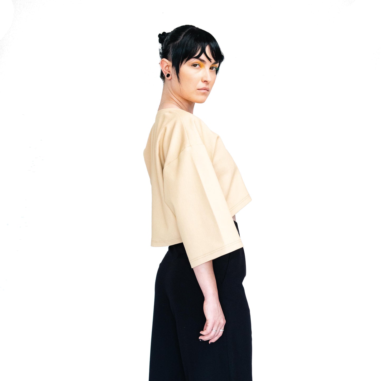 Unisex Beige Cotton Crop Top