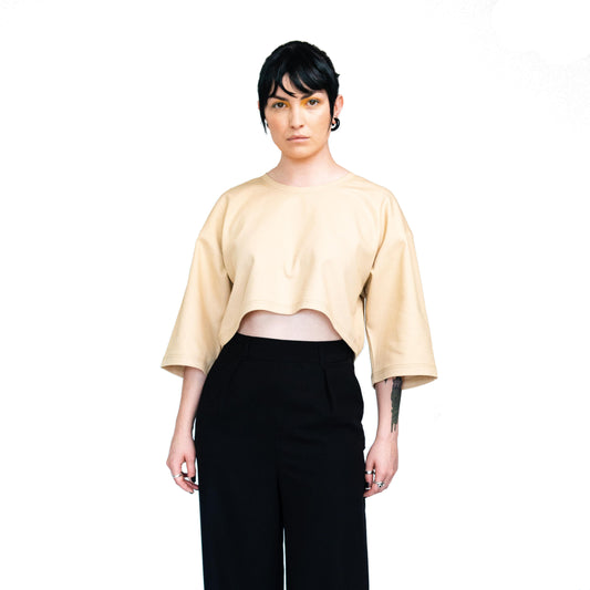 Unisex Beige Cotton Crop Top