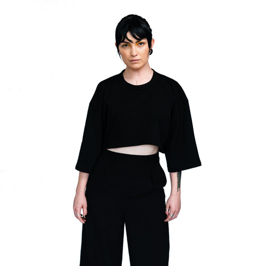 Unisex Black Cotton Crop Top