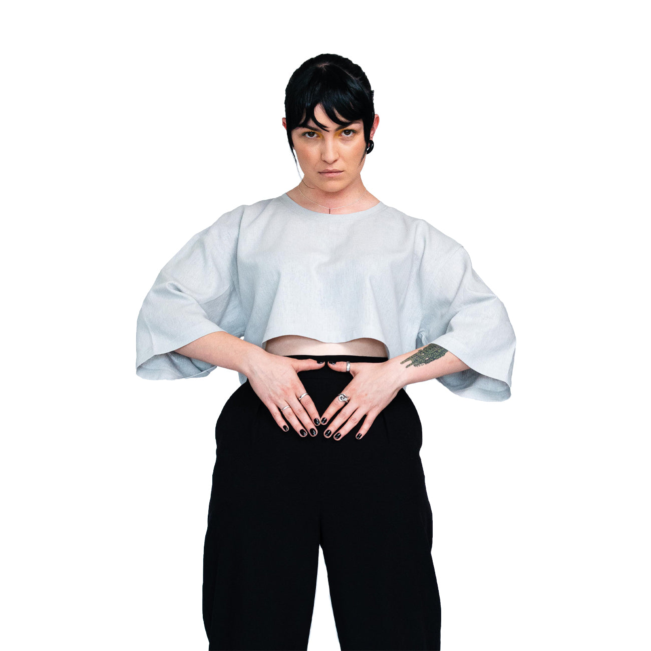 Unisex Gray Crop Top Made From Linen