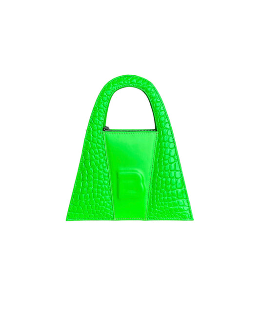 Neon Green Croco Leather Minnie Lock Bag