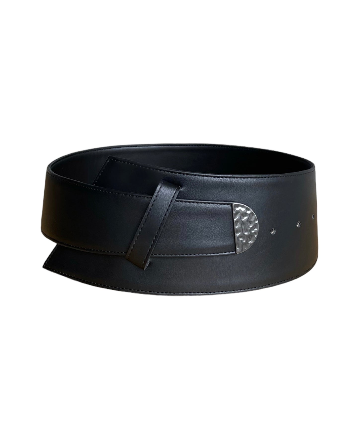 Asymmetrical Wide Black Leather Belt