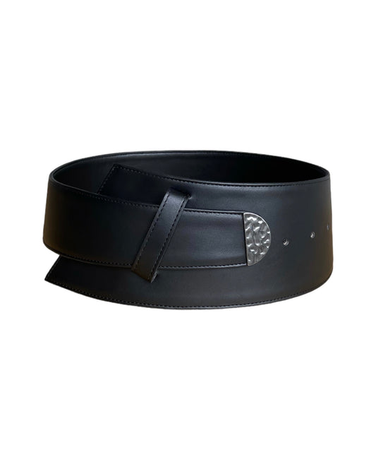 Asymmetrical Wide Black Leather Belt
