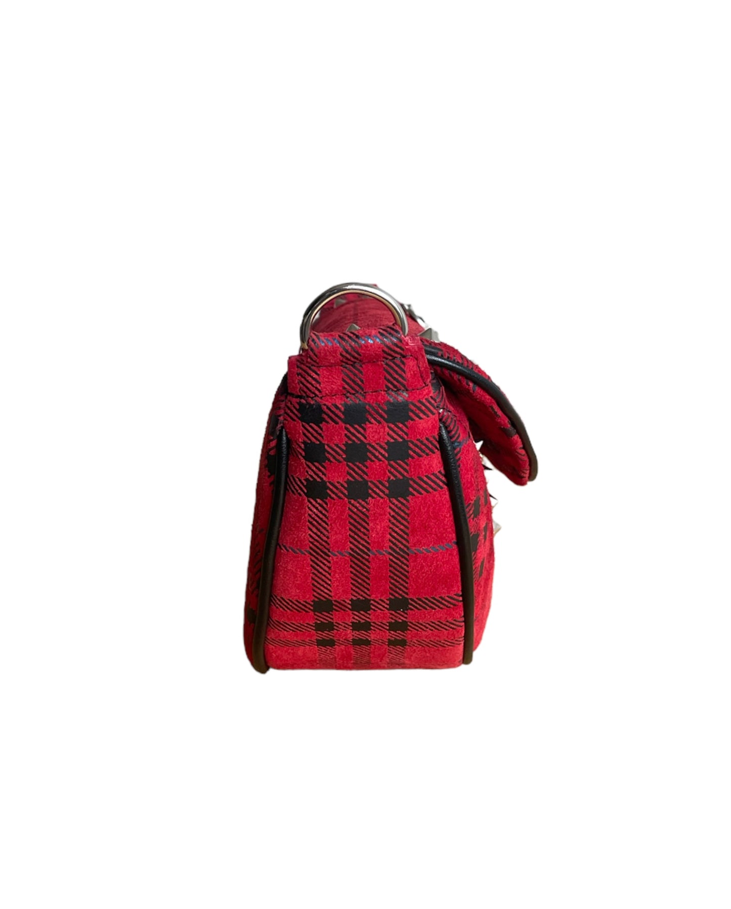 Red Plaid Leather Moon Bag- Limited Edition