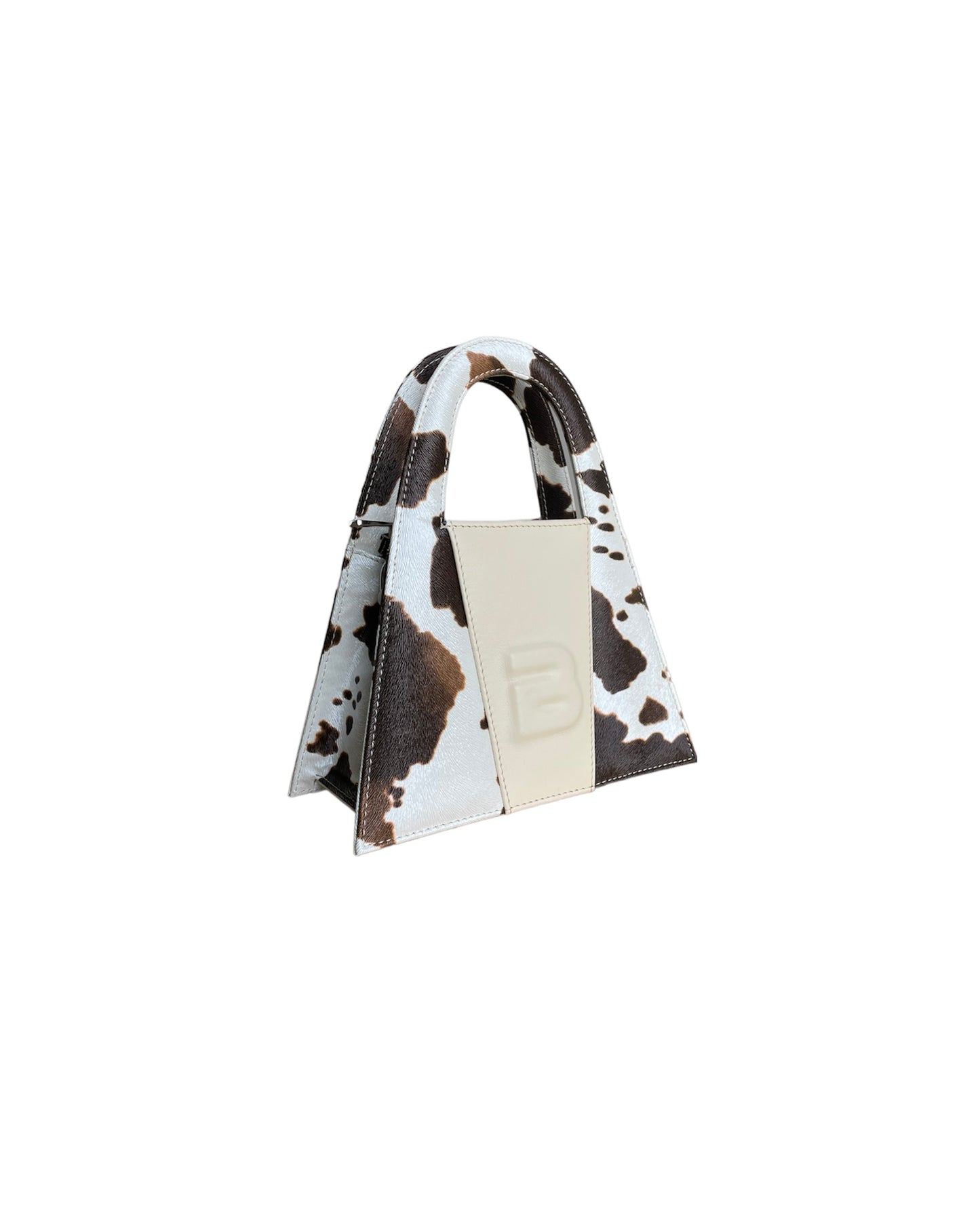 Cow Pattern Faux Leather & Dirty White Leather Minnie Lock Bag