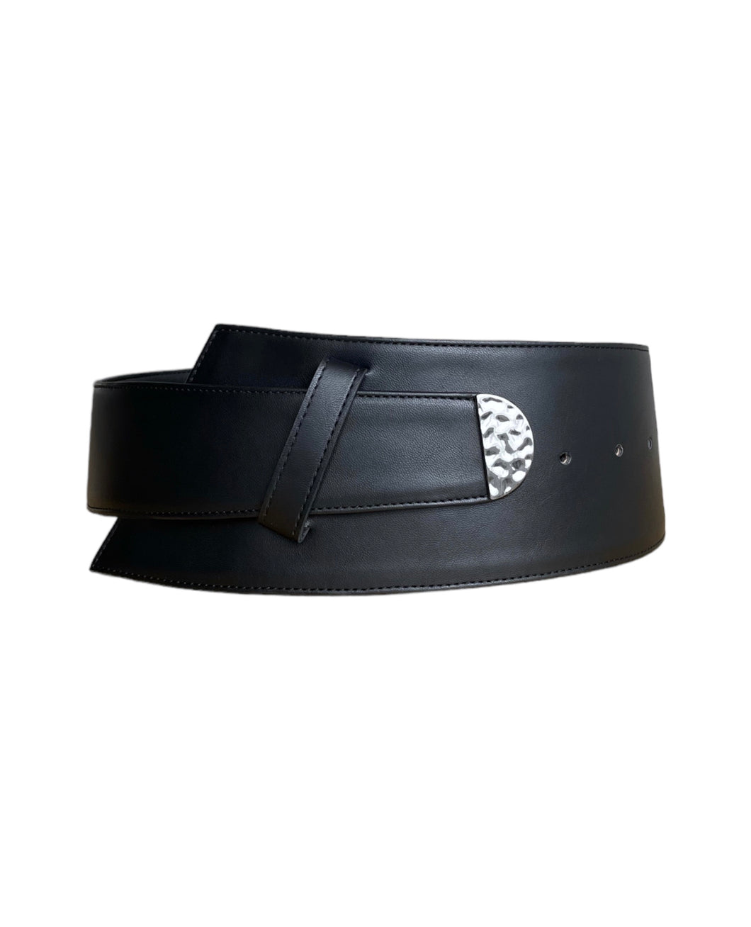 Asymmetrical Wide Black Leather Belt