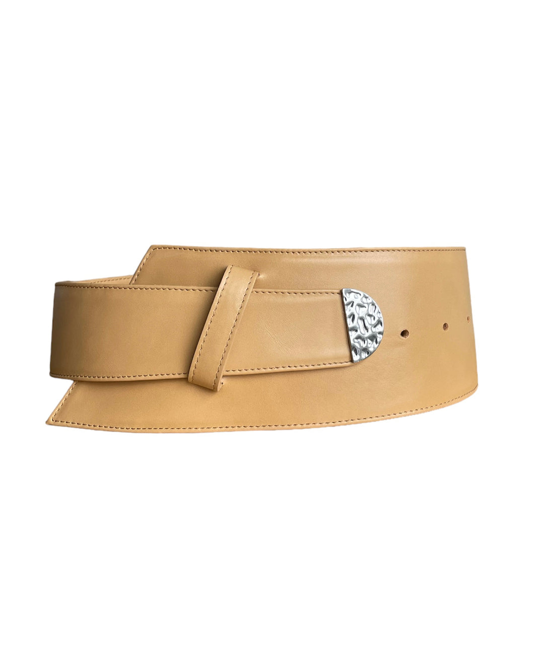 Asymmetrical Wide Beige Leather Belt