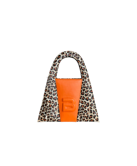 Leopard Faux Leather & Orange Genuine Leather Minnie Lock Bag