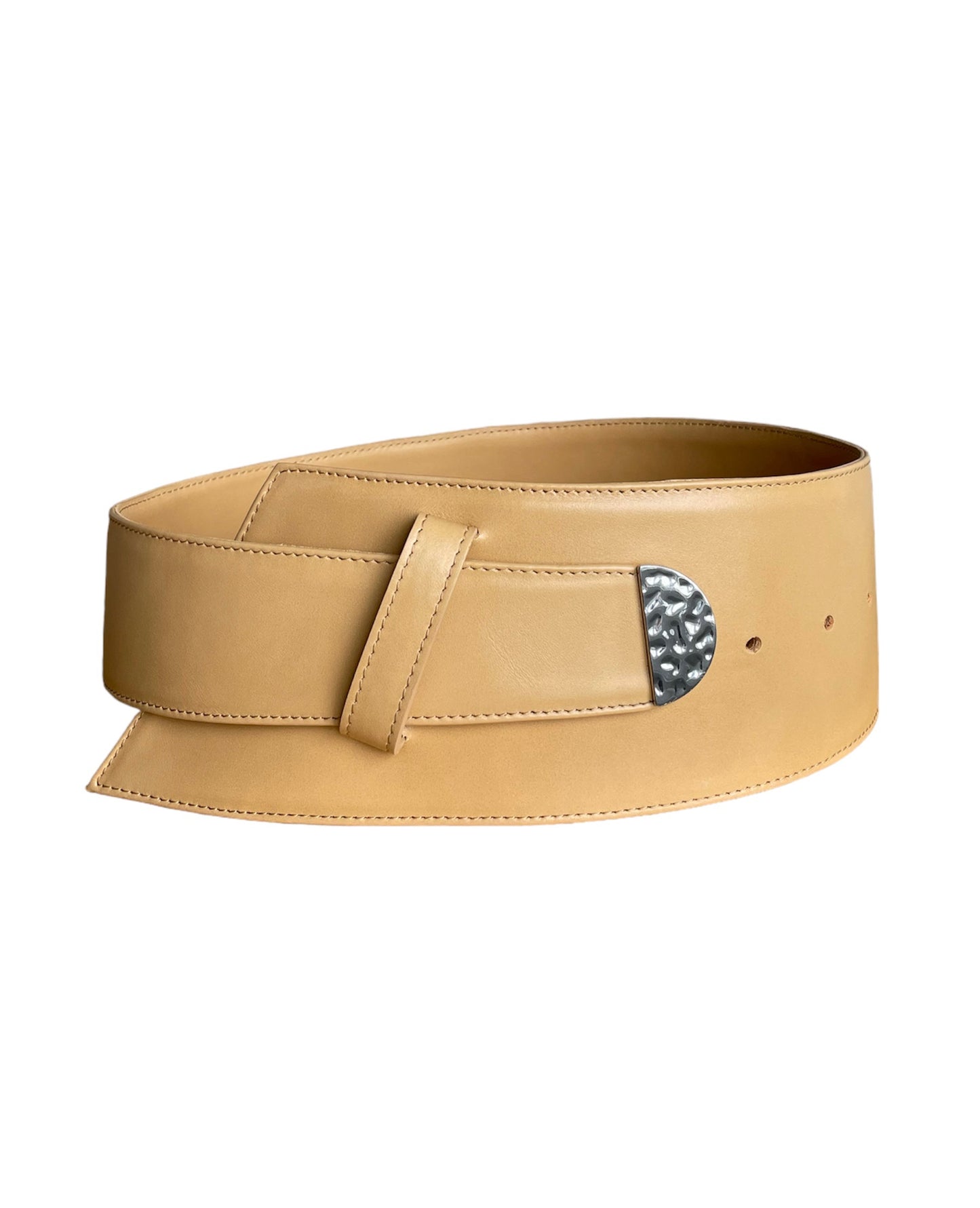 Asymmetrical Wide Beige Leather Belt