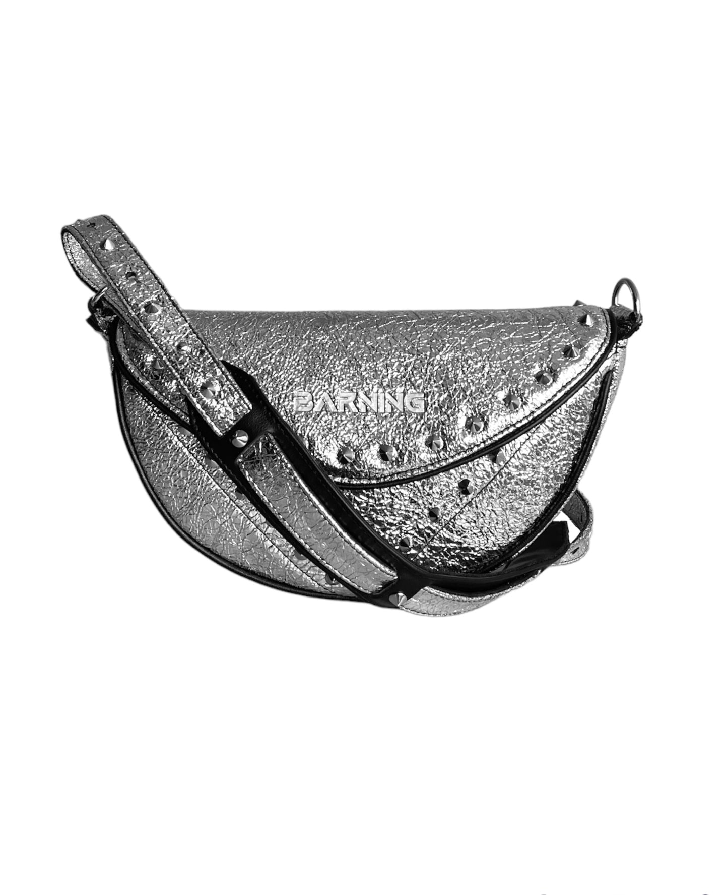 Silver Broken Mirror Leather Moon Bag- Limited Edition