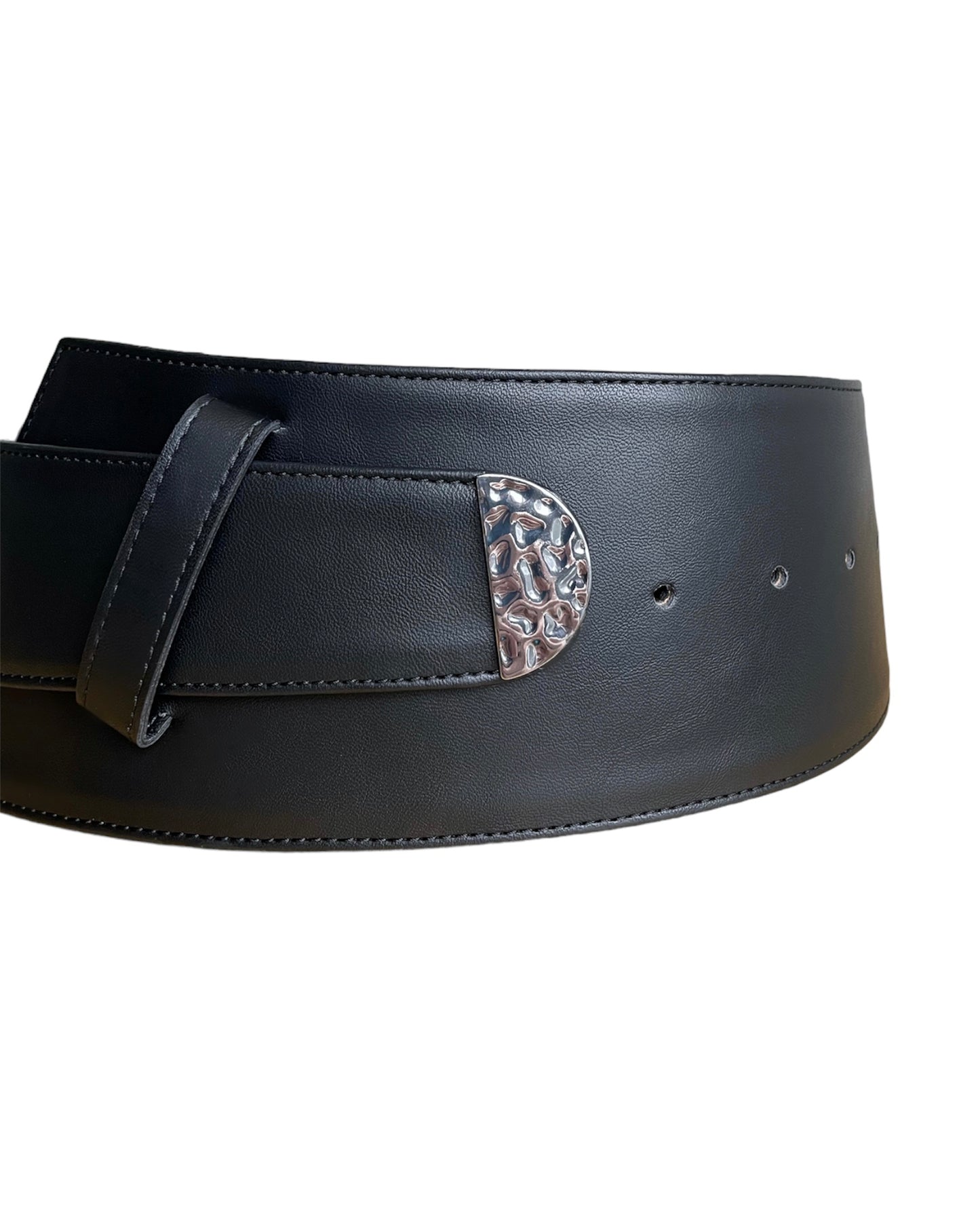 Asymmetrical Wide Black Leather Belt