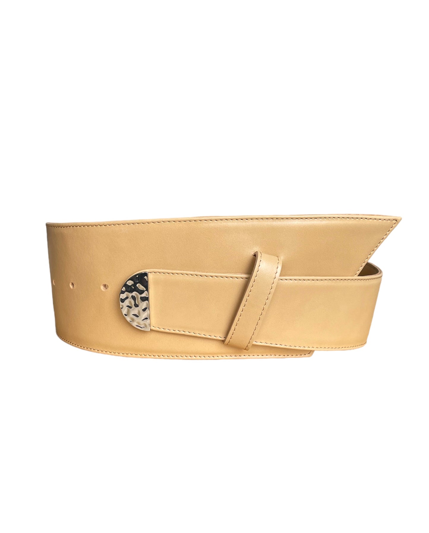 Asymmetrical Wide Beige Leather Belt