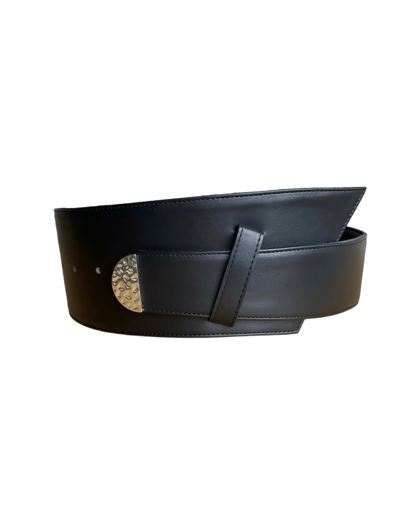 Asymmetrical Wide Black Leather Belt