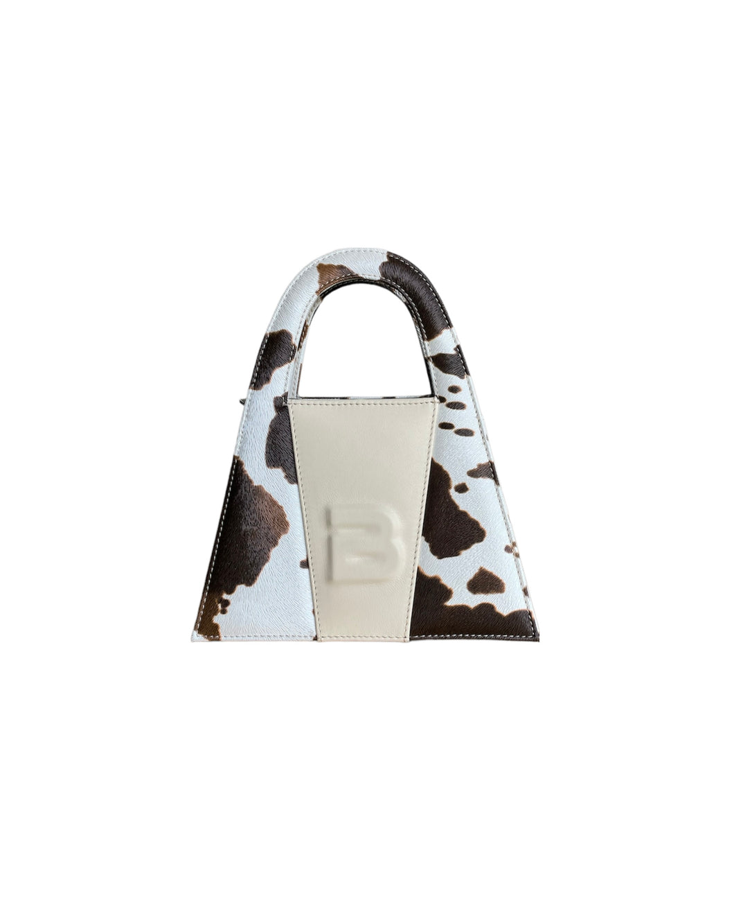 Cow Pattern Faux Leather & Dirty White Leather Minnie Lock Bag