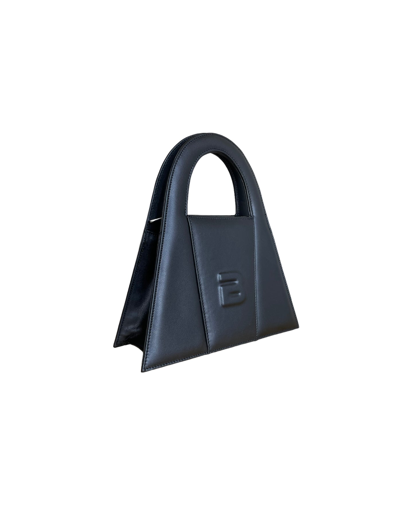 Black Leather Midi Lock Bag
