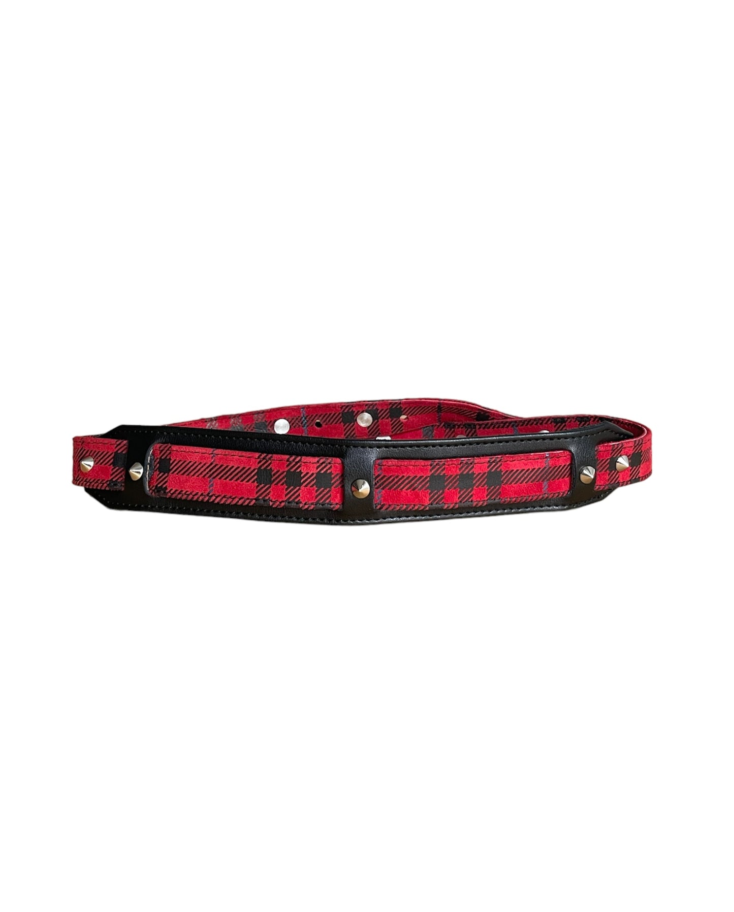 Red Plaid Leather Moon Bag- Limited Edition