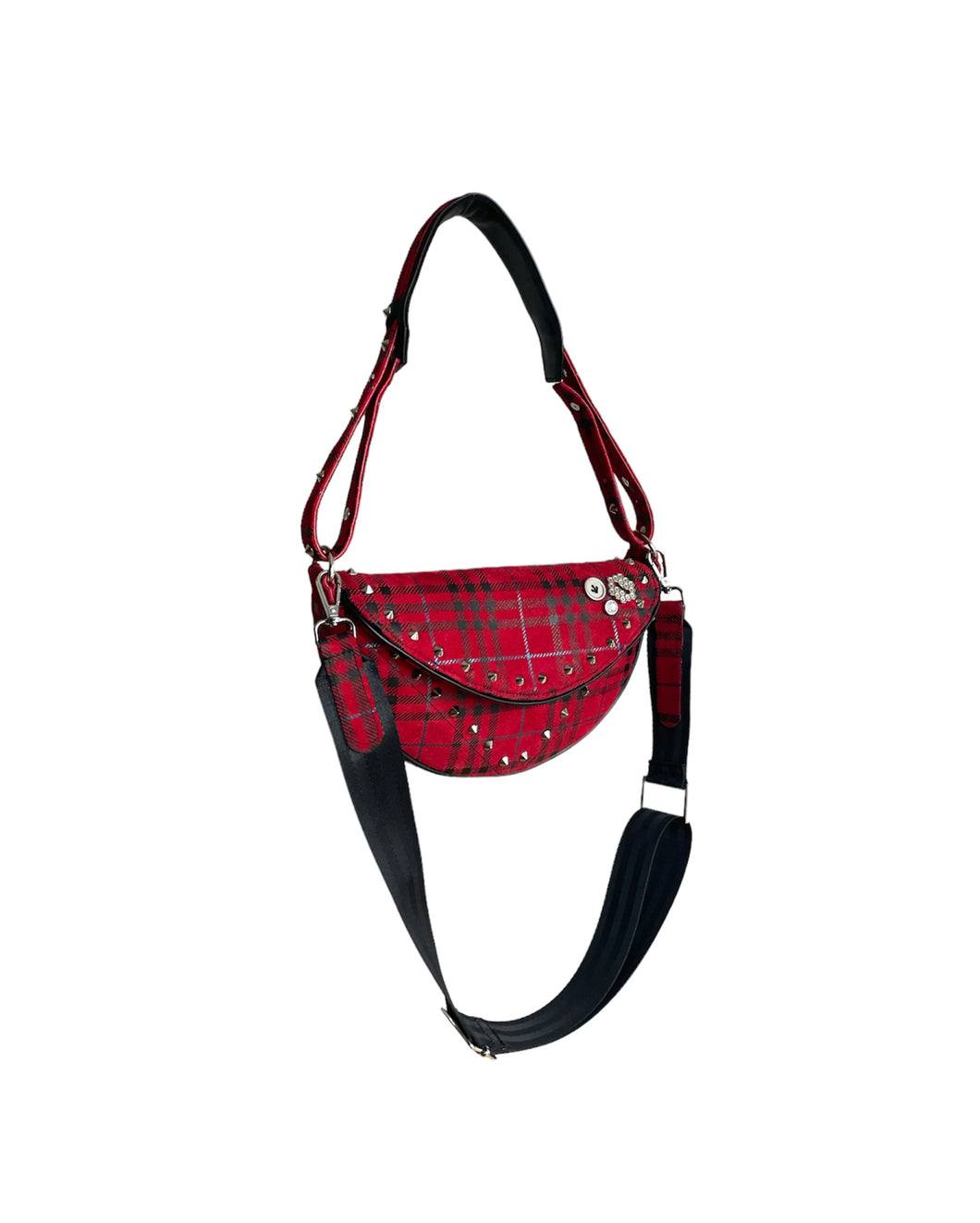 Red Plaid Leather Moon Bag- Limited Edition