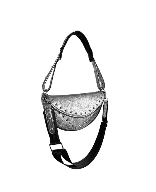 Silver Broken Mirror Leather Moon Bag- Limited Edition